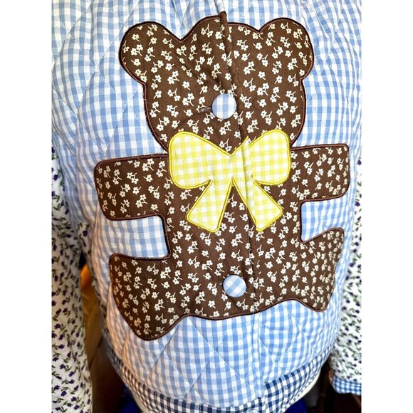 Vintage Y2K Patchwork Teddy Bear Jacket Cottagecore Gingham Floral TF Quilted Zi - Picture 6 of 7